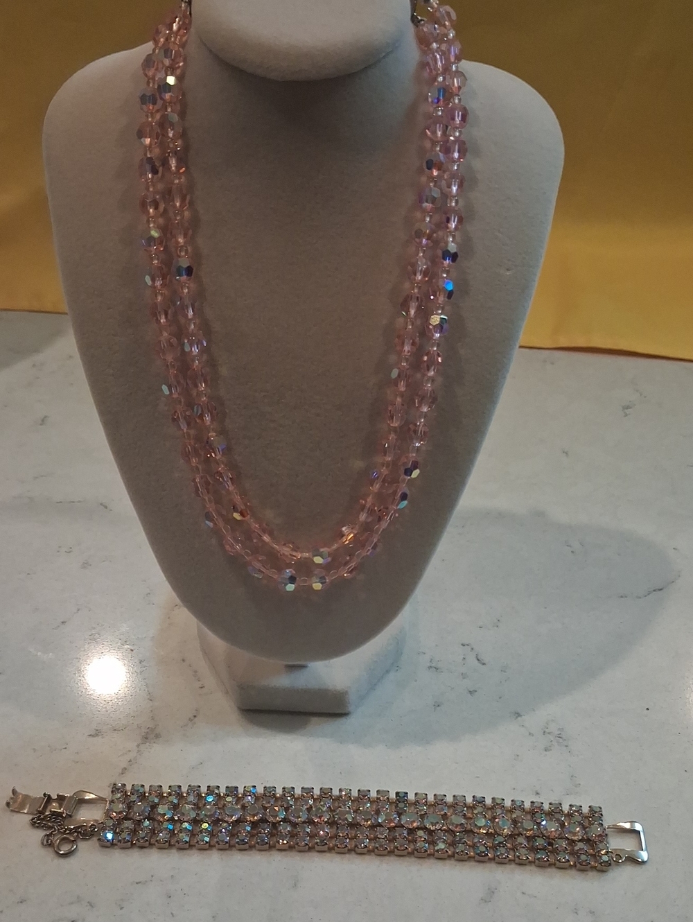 Vintage Pink Crystal AB Necklace and AB Bracelet